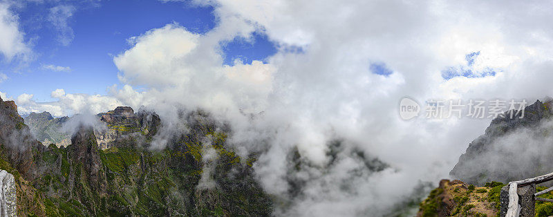 在马德拉岛的Ninho da Manta山的全景，或鹰巢